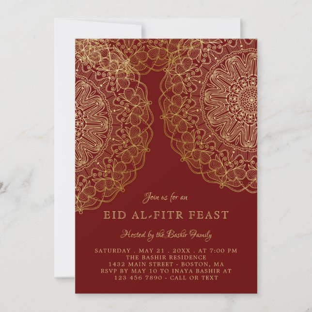 Faux Gold Lace Elegant Eid Feast Invitation (Front)