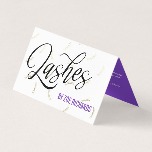 Faux Gold Lashes Purple Lash Artist Aftercare Business Card