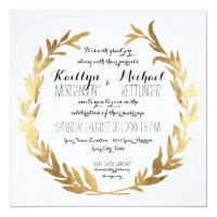 Faux Gold Laurel Wreath Olive Leaf Branch Square Invitation