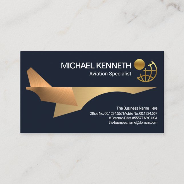 Faux Gold Layers Jet Airplane Aviation Pilot Business Card (Front)