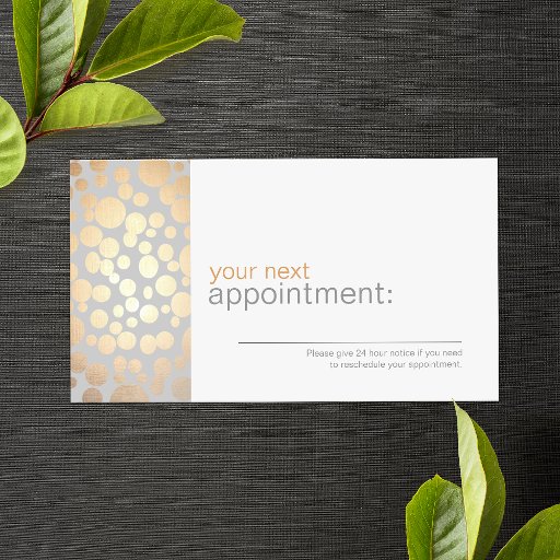 Customizable Faux Gold Leaf Circles Gray Appointment Card 1 Business Cards