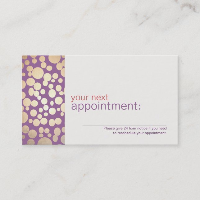 Faux Gold Leaf Circles Purple Appointment Card 1 (Front)