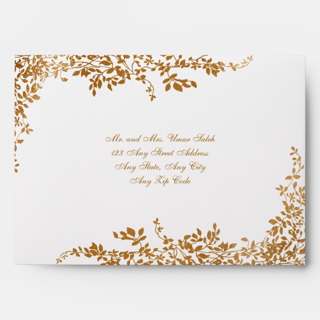 Faux Gold Leaf Floral Wedding Envelope (Front)