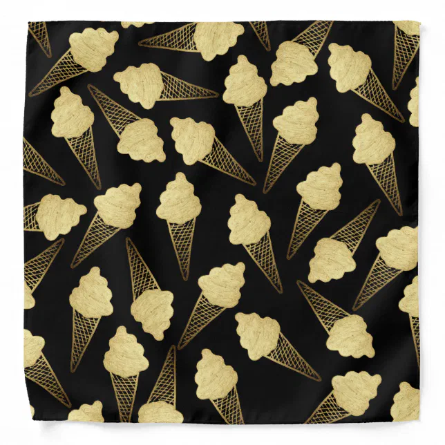 Faux Gold Leaf Ice Cream Cones on Black Bandana | Zazzle
