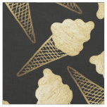 Faux Gold Leaf  Ice Cream Cones on Black Fabric