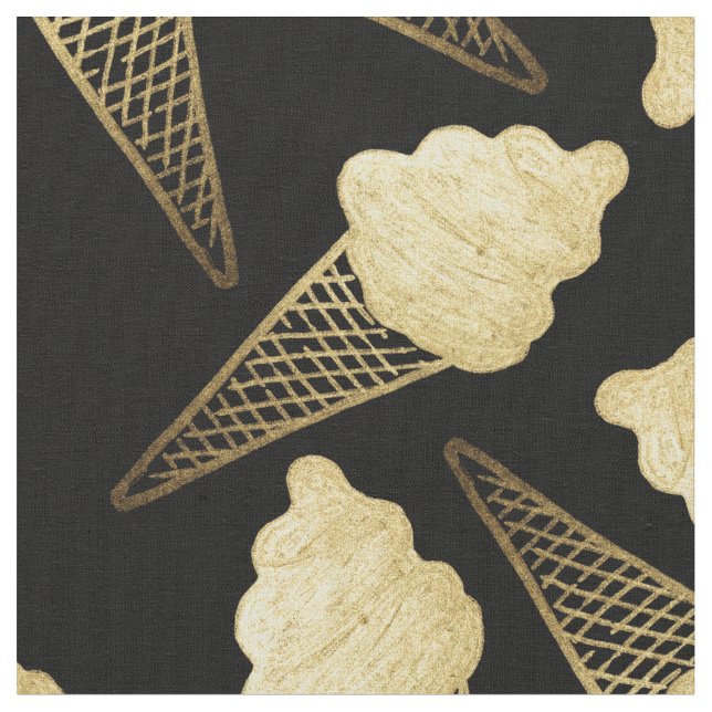 Faux Gold Leaf  Ice Cream Cones on Black Fabric (Close Up)