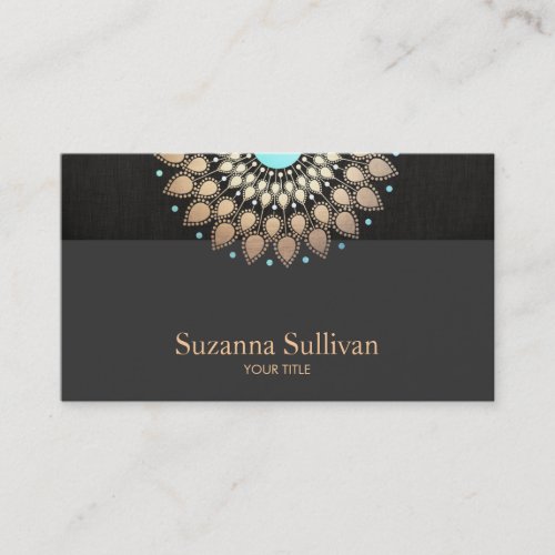 Faux Gold Leaf Motif Black Linen Professional Business Card Templates