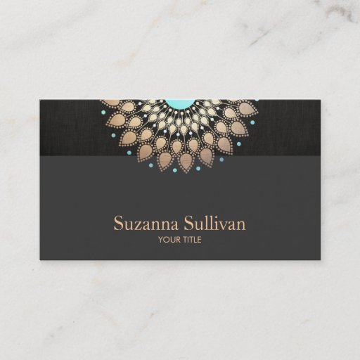 Customizable Faux Gold Leaf Motif Black Linen Professional Business Card Templates