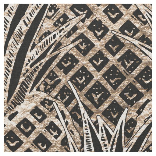 Faux Gold Leaf Pineapple Collage Fabric