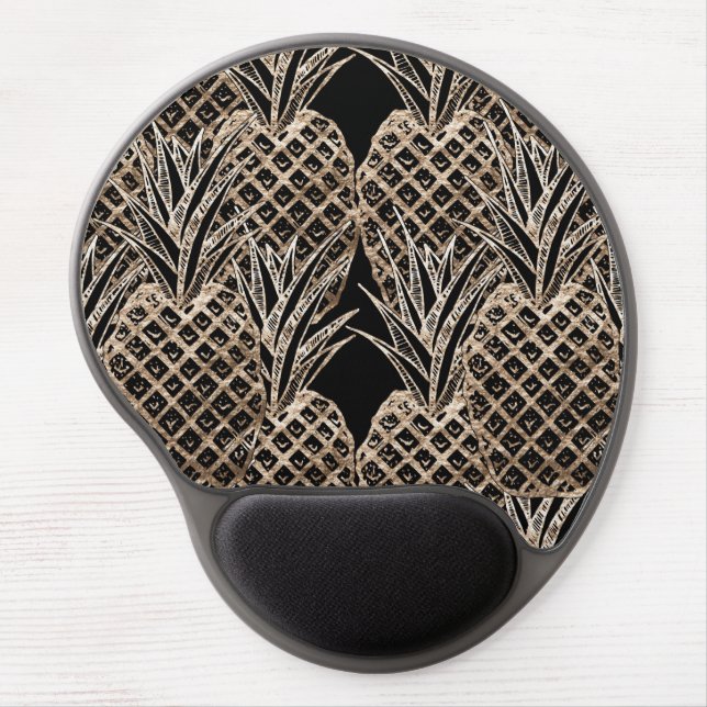 Faux Gold Leaf Pineapple Collage Gel Mouse Pad (Front)