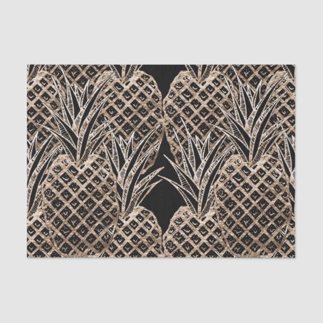 Faux Gold Leaf Pineapple Collage Tissue Paper (Front)