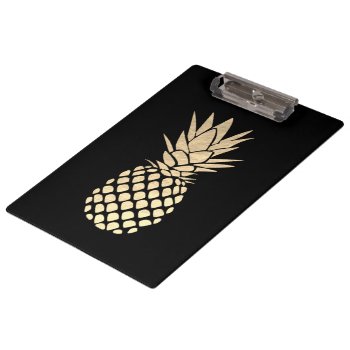Faux Gold Leaf Pineapple On Black Clipboard by paesaggi at Zazzle