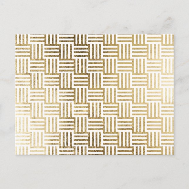 Faux Gold Leaf Striped Check Pattern Postcard (Front)