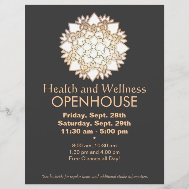 Faux Gold Leaf White Lotus Healing Arts Flyer (Front)