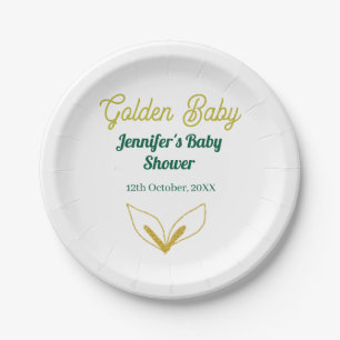 Faux gold leafy green forest enchantedbaby shower paper plates