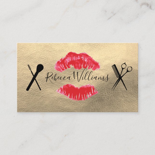 Faux Gold Leather / Makeup and Hair Business Card (Front)