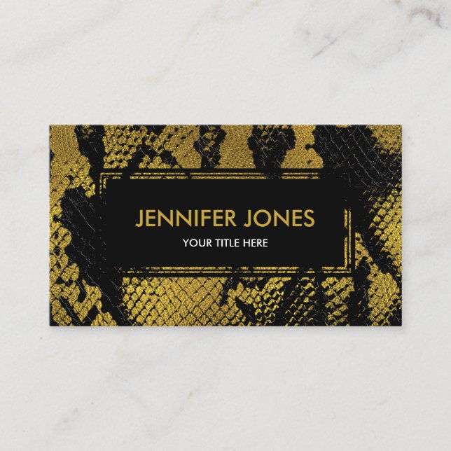 Faux Gold Leather Snake Skin Business Card (Front)