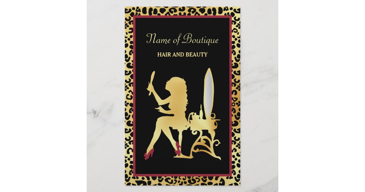 faux gold leopard hair boutique grand opening flyer zazzle com