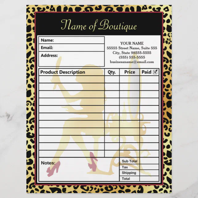 FAUX Gold Leopard Print Hair Boutique Order Form Letterhead Zazzle