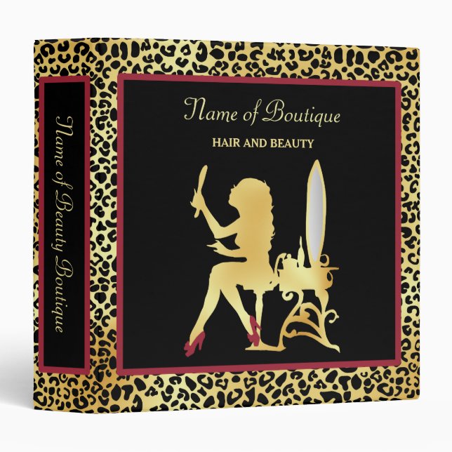 FAUX Gold Leopard Print Woman Hair Boutique Binder (Front/Spine)