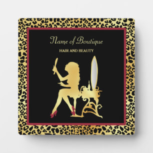 FAUX Gold Leopard Print Woman Hair Boutique Sign Plaque