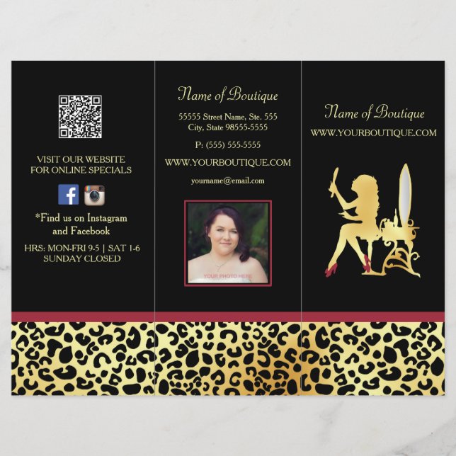FAUX Gold Leopard Trifold Product Price Brochure (Front)