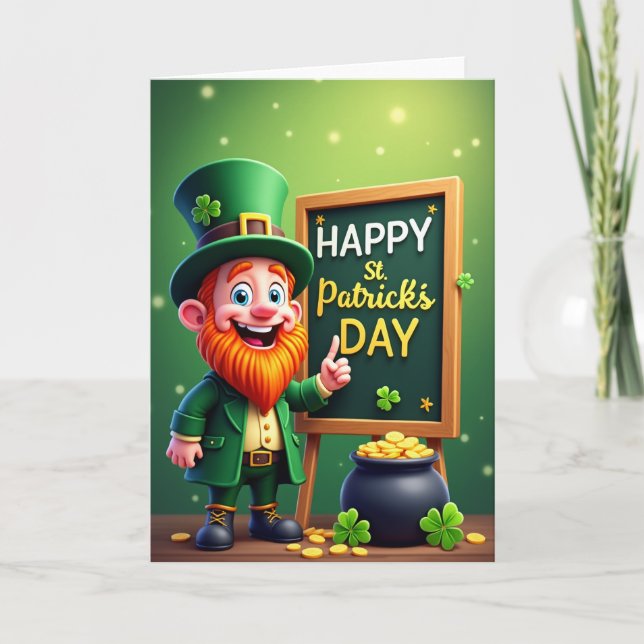 Faux Gold Leprechaun Happy Day Card (Front)