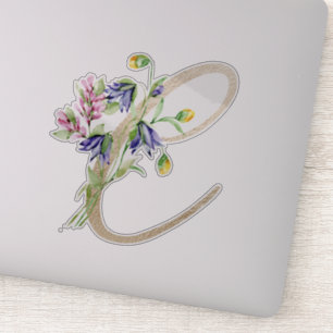 Faux Gold Letter “C” Watercolour Wild Flowers Sticker