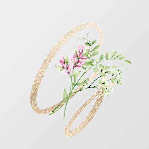 Faux Gold Letter G with Watercolour Wild Flowers Wall Decal