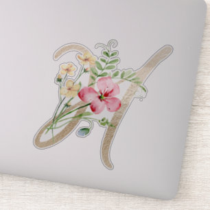 Faux Gold Letter “H” Watercolour Wild Flowers Sticker