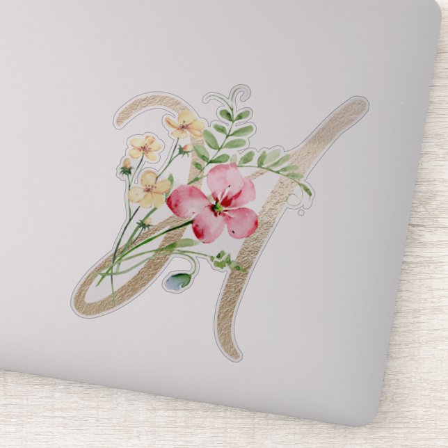 Faux Gold Letter “H” Watercolour Wild Flowers Sticker (Detail)