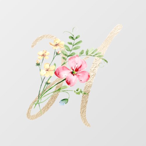 Faux Gold Letter H with Watercolour Wild Flowers Wall Decal