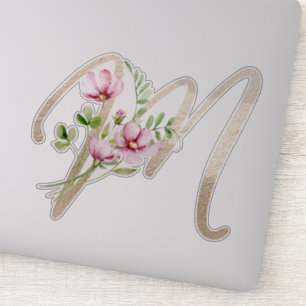 Faux Gold Letter “M” Watercolour Wild Flowers Sticker