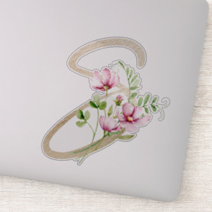 Faux Gold Letter “S” Watercolour Wild Flowers Sticker