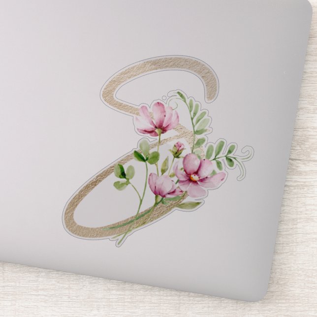 Faux Gold Letter “S” Watercolour Wild Flowers Sticker (Detail)