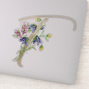 Faux Gold Letter “T” Watercolour Wild Flowers Sticker