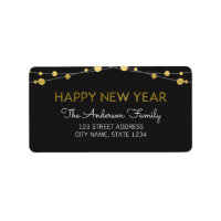 Faux Gold Lights Happy New Year Holiday Address Label