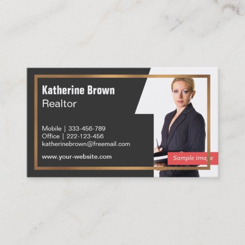 Faux Gold Line and House Silhouette Realtor Photo Business Card