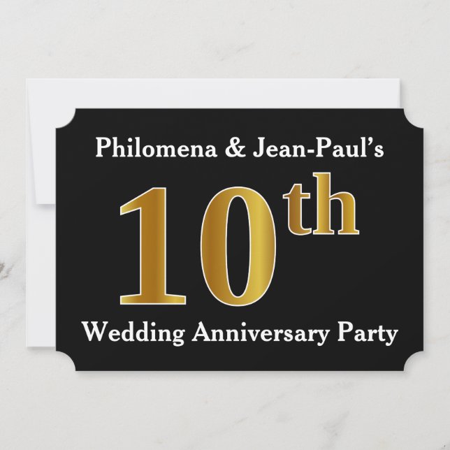 Faux Gold Look 10th Wedding Anniversary Party Invitation (Front)