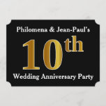 [ Thumbnail: Faux Gold Look 10th Wedding Anniversary Party Invitation ]