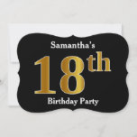 [ Thumbnail: Faux Gold Look 18th Birthday Party + Custom Name Invitation ]