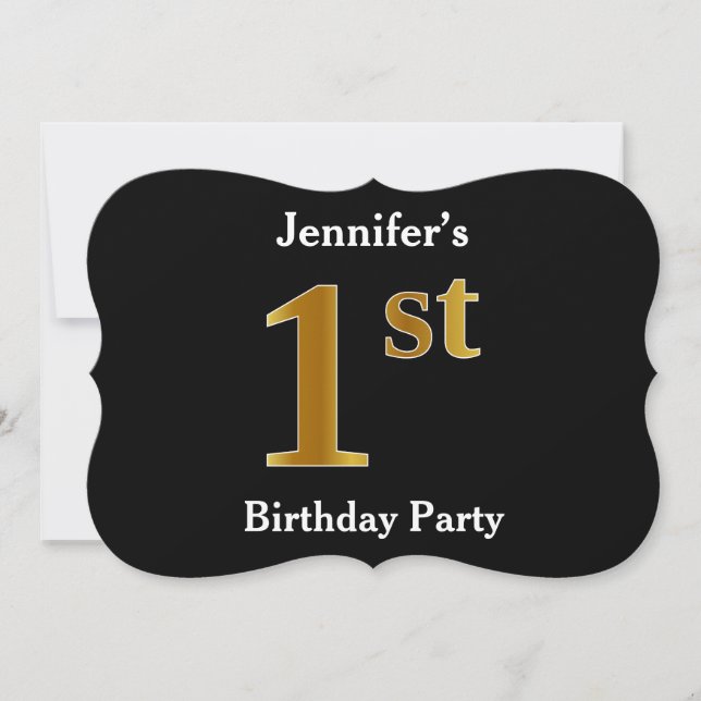 Faux Gold Look 1st Birthday Party + Custom Name Invitation (Front)
