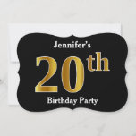 [ Thumbnail: Faux Gold Look 20th Birthday Party + Custom Name Invitation ]