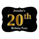 [ Thumbnail: Faux Gold Look 20th Birthday Party + Custom Name Invitation ]