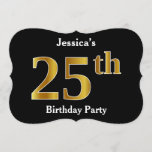 [ Thumbnail: Faux Gold Look 25th Birthday Party + Custom Name Invitation ]