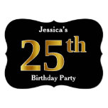 [ Thumbnail: Faux Gold Look 25th Birthday Party + Custom Name Invitation ]