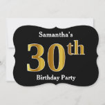 [ Thumbnail: Faux Gold Look 30th Birthday Party + Custom Name Invitation ]