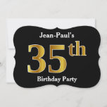 [ Thumbnail: Faux Gold Look 35th Birthday Party + Custom Name Invitation ]