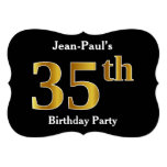 [ Thumbnail: Faux Gold Look 35th Birthday Party + Custom Name Invitation ]