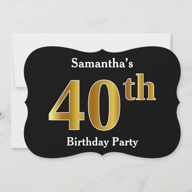 Faux Gold Look 40th Birthday Party + Custom Name Invitation (Front)